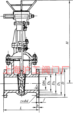 Z941W 型 PN16~PN200 不锈钢楔式闸阀主要外形及结构尺寸示意图